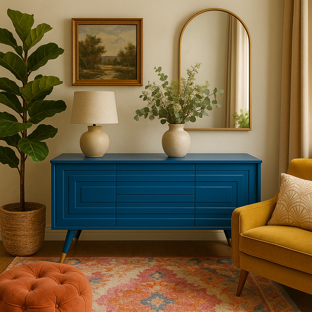 Line TV Cabinet - Summer Blue & Brass
