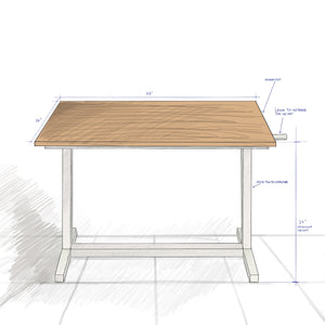 Whyte adjustable height working table - lower back health - drawing 0- brown
