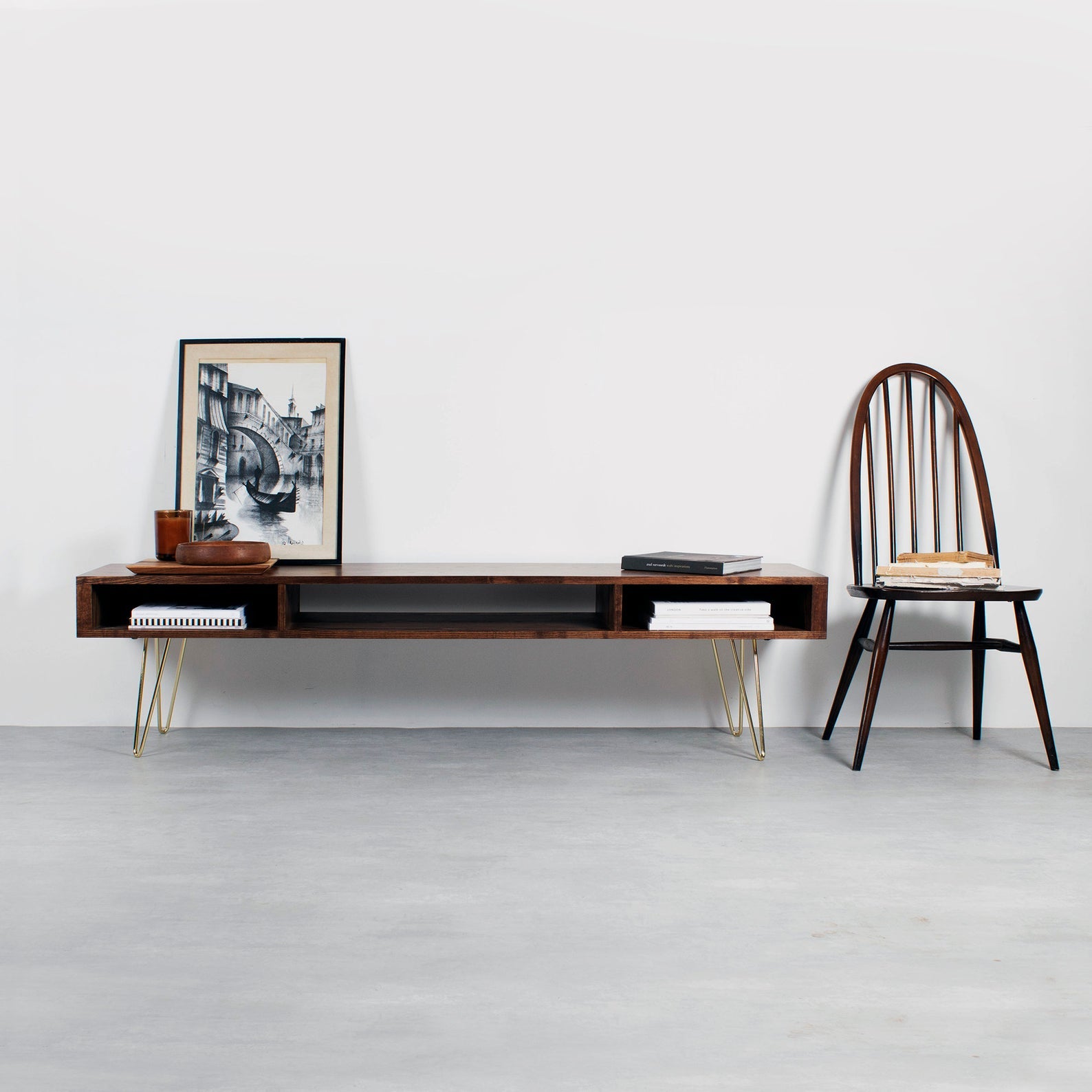 Lean TV Console - Brown & Gold