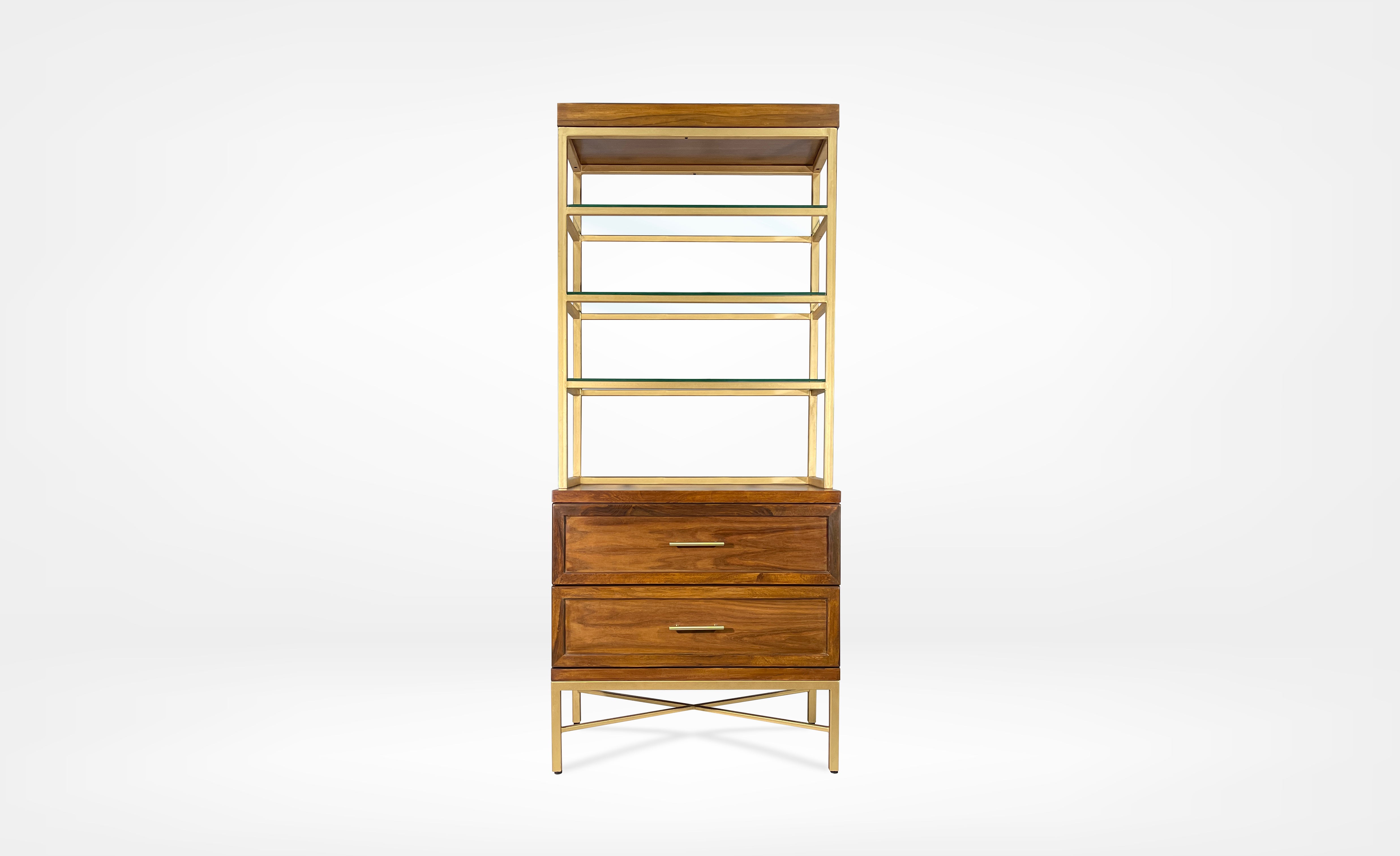 Luxury gold and wooden shelf - natashahomes - with white background