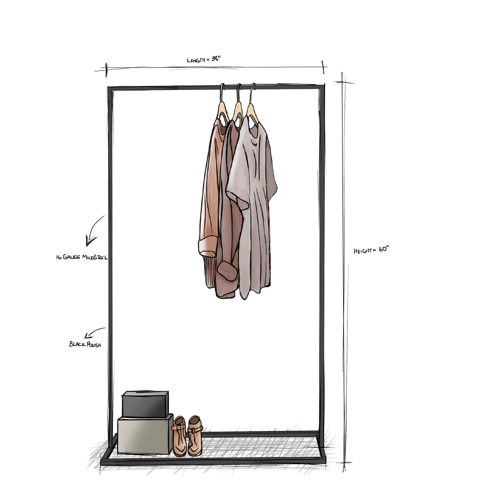 Line clothing rack - black - natashahomes- furniture - fashion stand - sketch