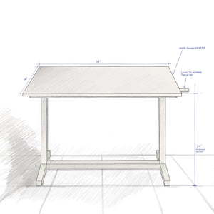 Whyte adjustable height working table - lower back health - front sketch