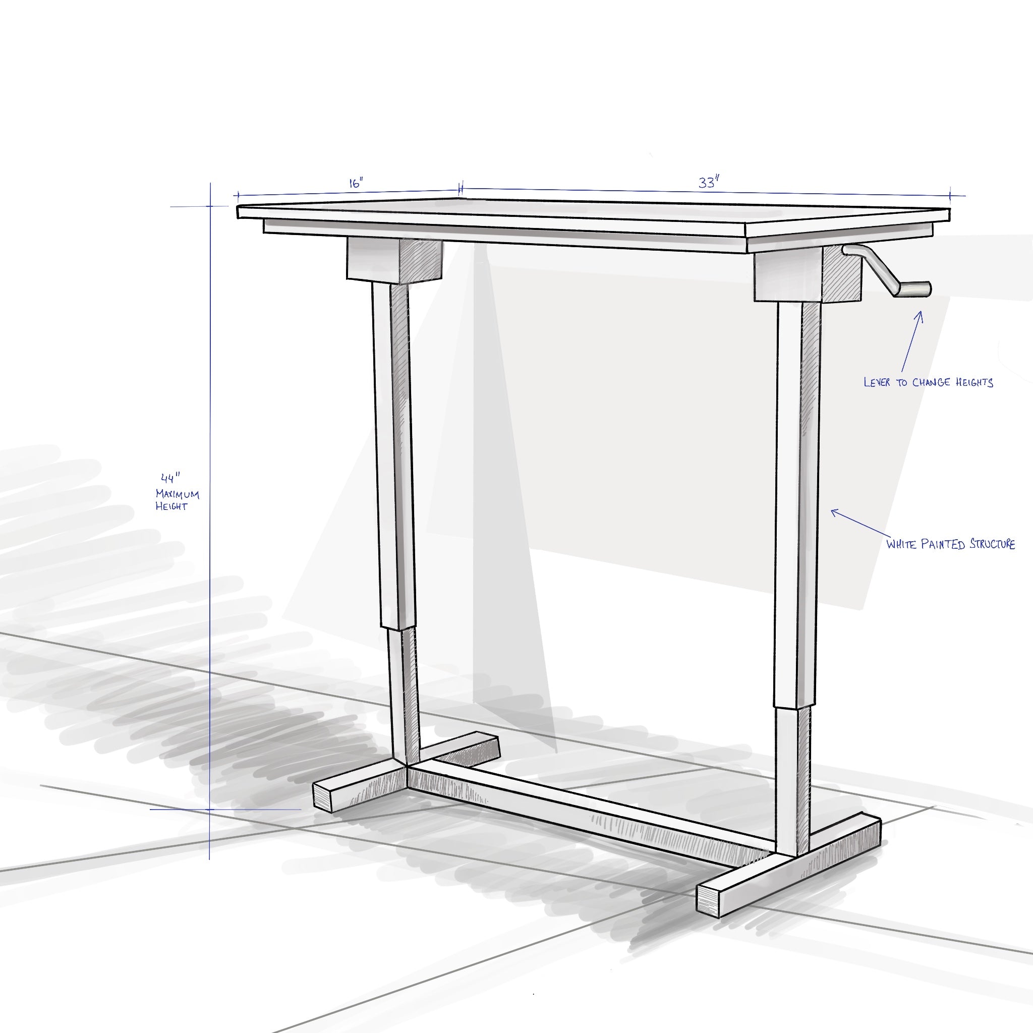 Whyte adjustable height working table - lower back health - sketch white