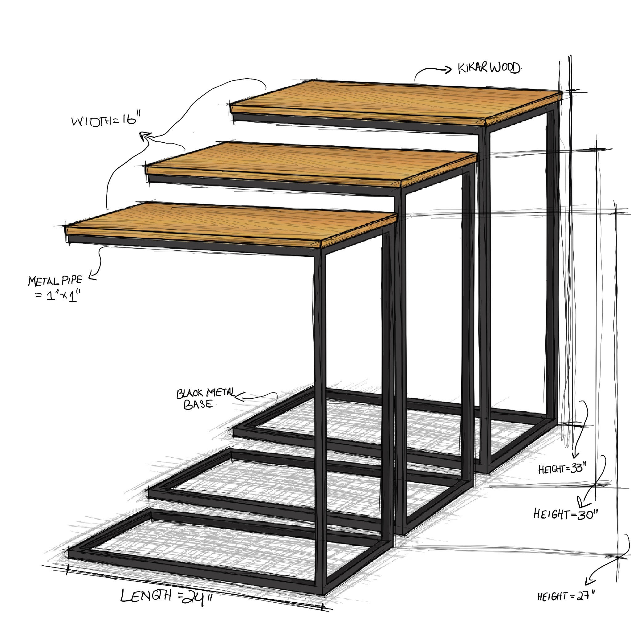 C table - working - office - bed table - natashahomes - pakistan - furniture - 3 hieghts