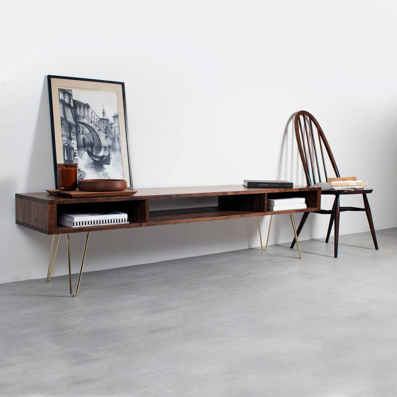 Lean TV Console - Brown & Gold