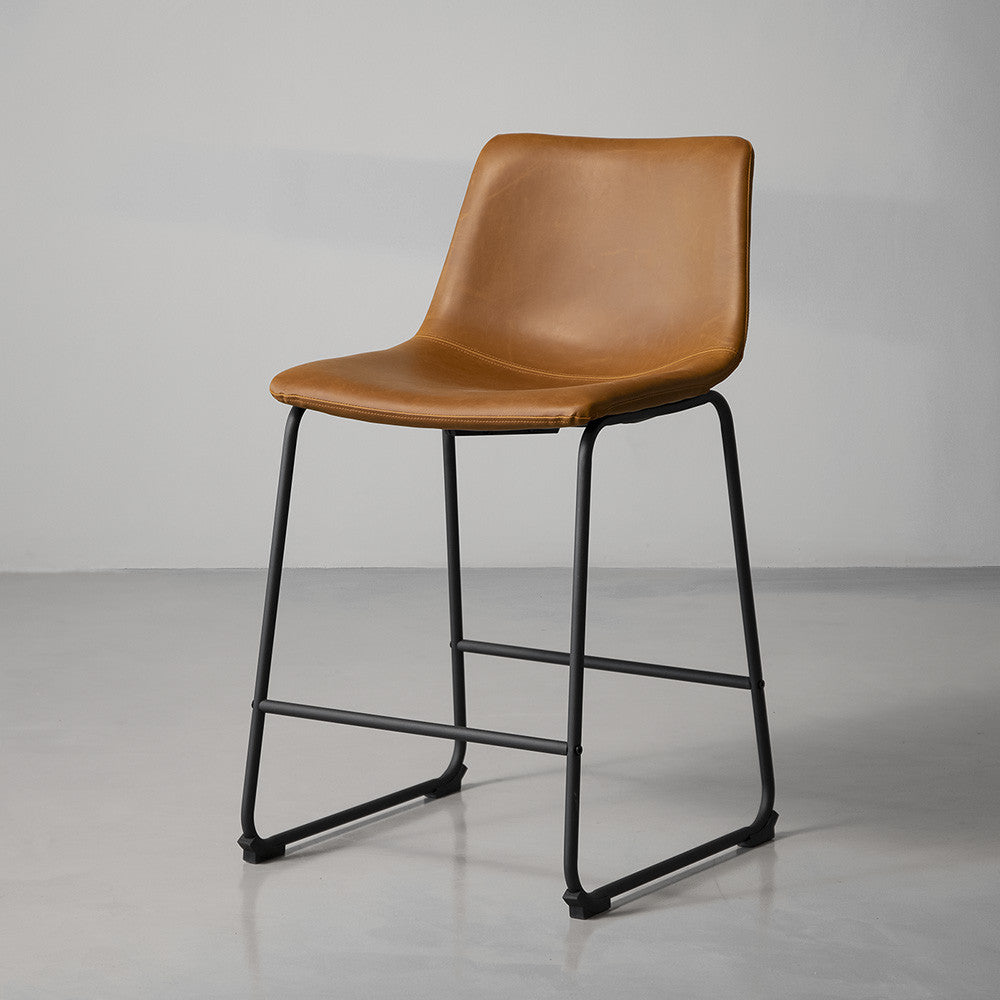 Barstool - upholstered- brown-lightbrown-cognac-leather